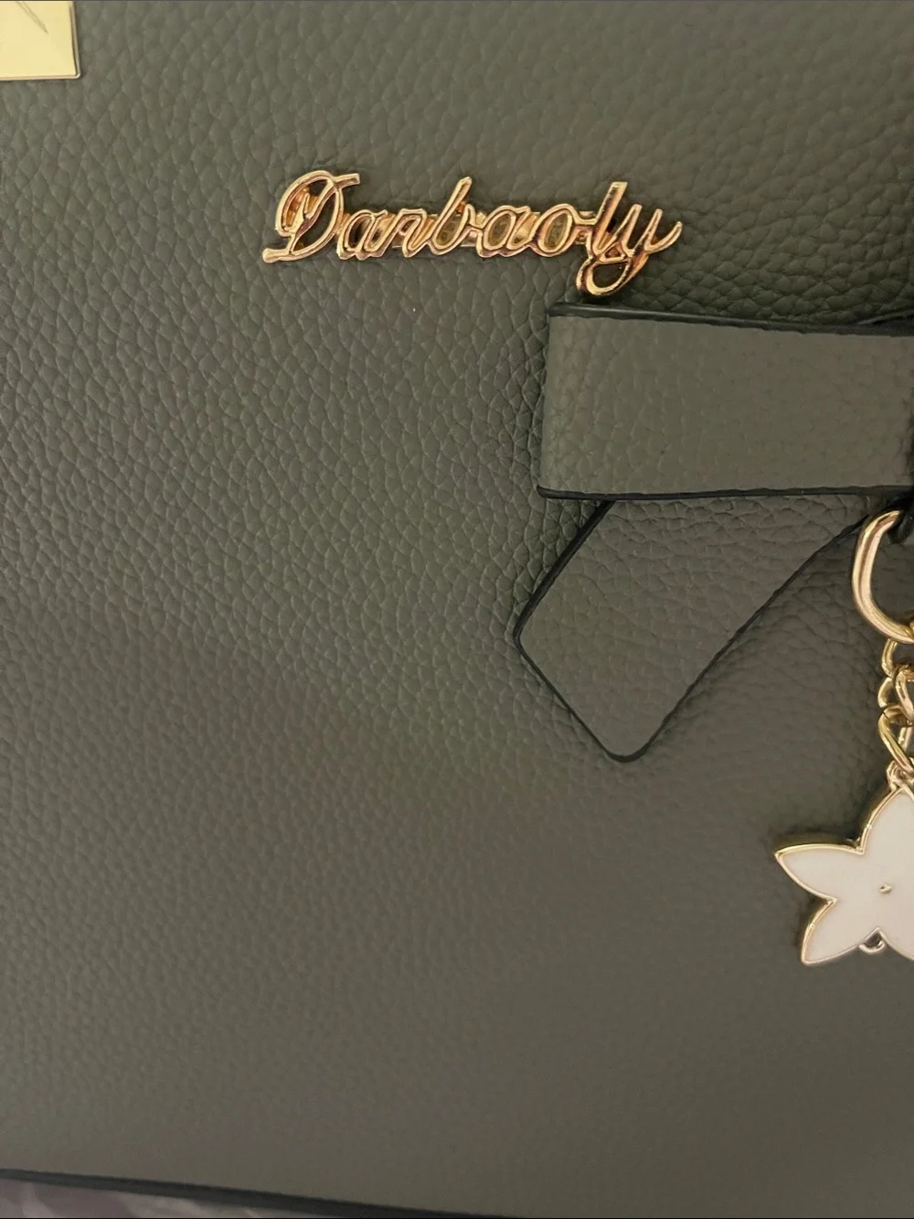 Structured gray Satchel with Floral Charm - Picture 3 of 6